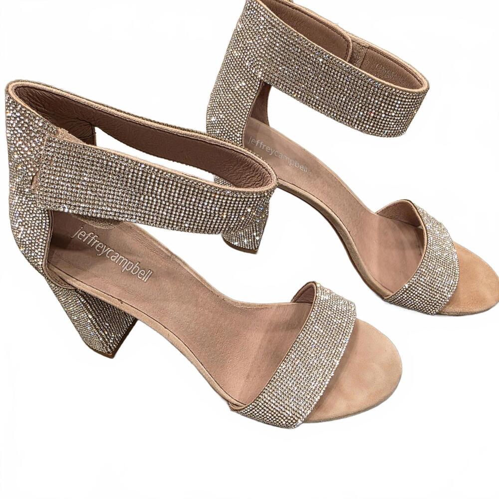 Jeffrey Campbell White silver rhinestone block heel size 9 Prom Homecoming